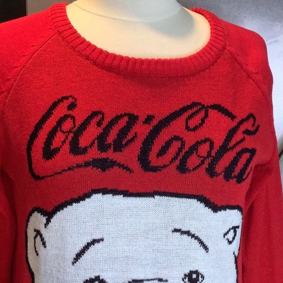 Coca Cola Women’s Size M Red White Polar Bear Christmas Pullover Holiday Sweater - Picture 2 of 9